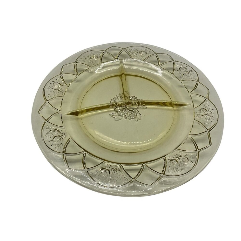 Yellow Depression Glass Plate Federal Glass Rosemary Divided Dish Amber MCM